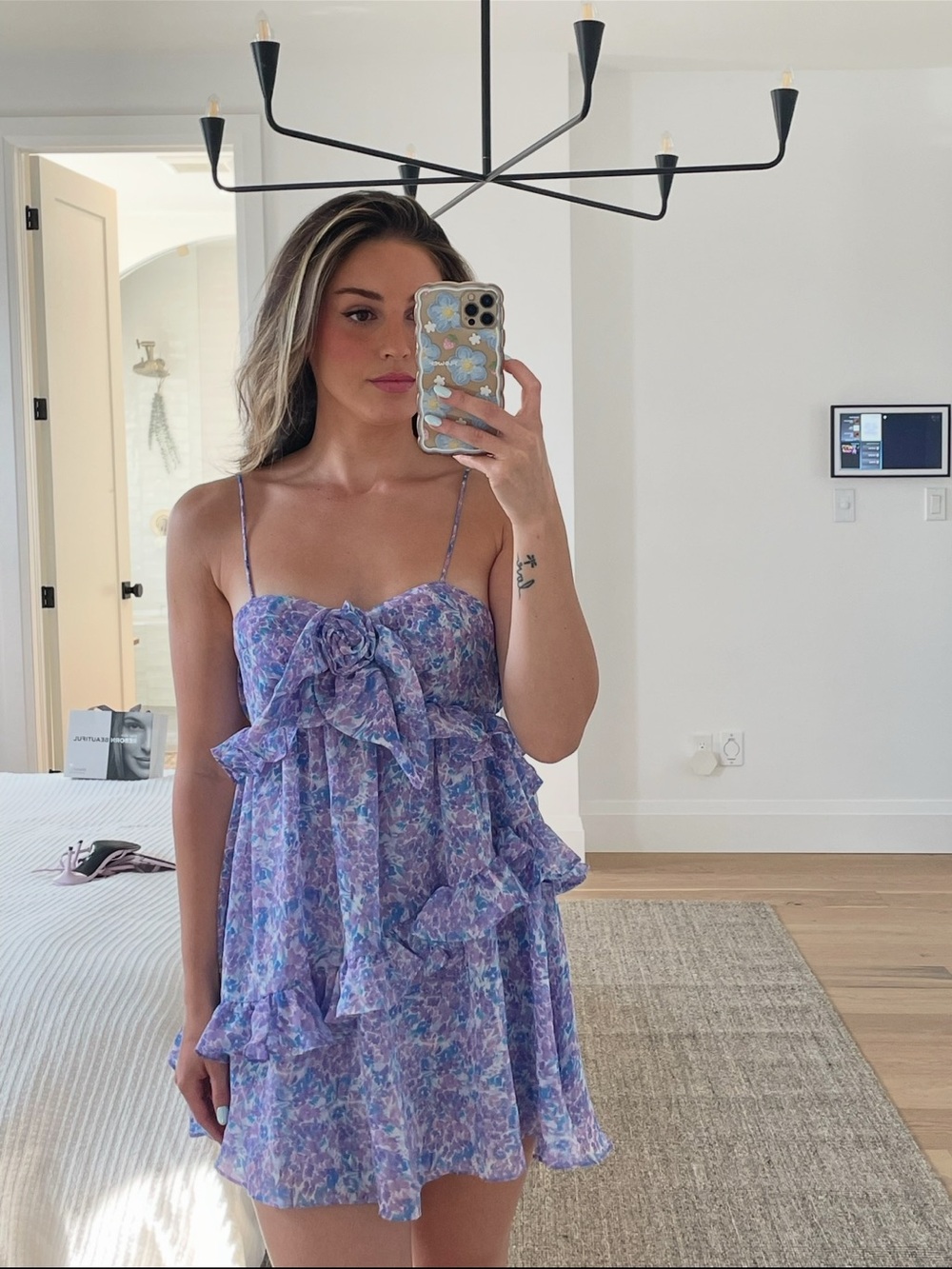 Floral Ruffle Mini Dress - Lavender